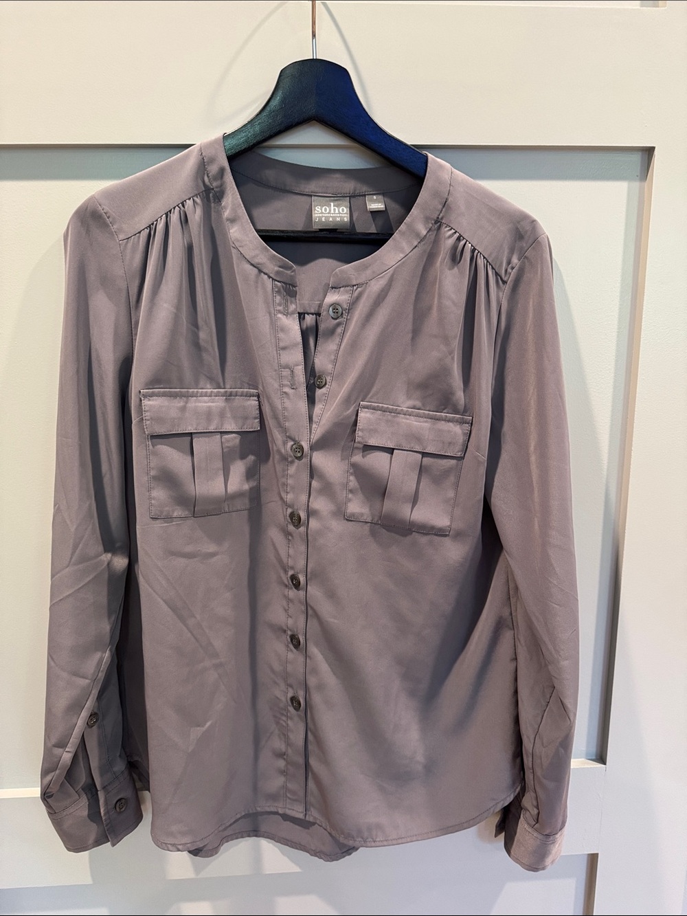 Soho Long-Sleeve Button Front Blouse in Dusty Mauve
